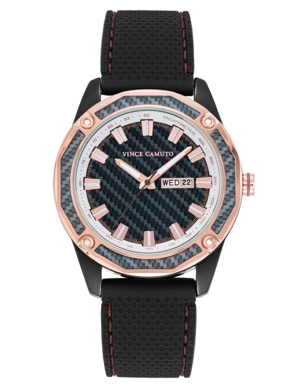 Vince Camuto Rose Gold and Black Carbon Fiber Sport Watch